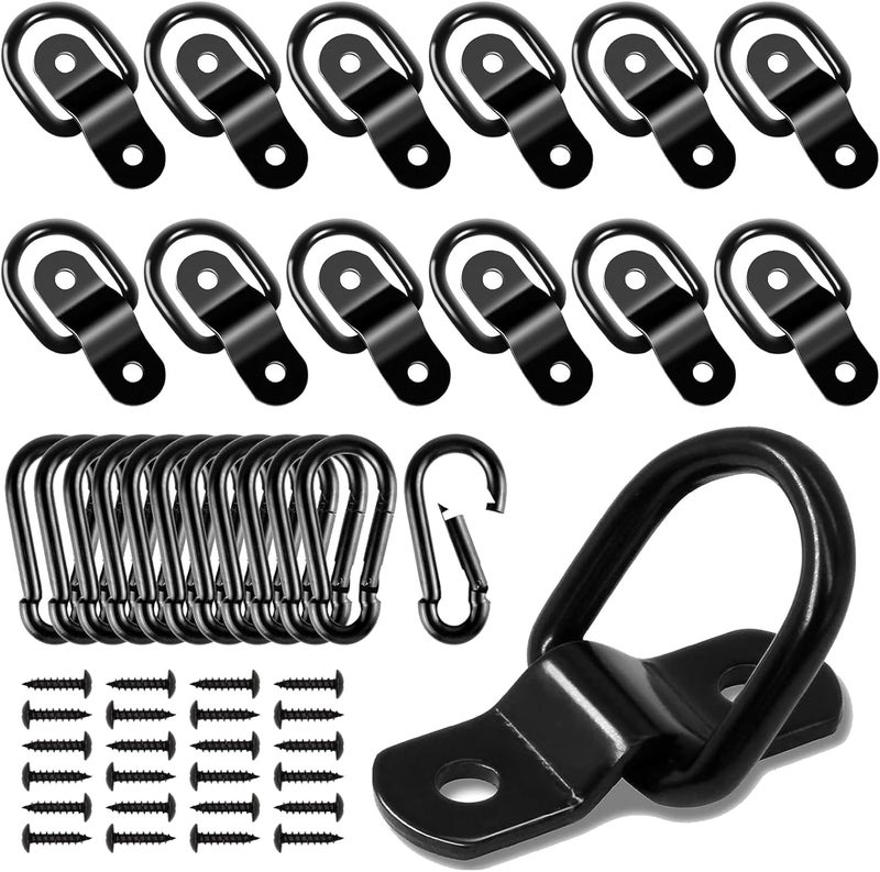 ZOSANY 12PCS D Rings Tie Down Anchors Hooks, 1/4" Tie Down Anchors for Trailer, Heavy Duty Tie Down Anchors 1750LBS with Carabiner D Rings for Trucks RV Camper Van Boats Motorcycles Surface Mount - Image 1